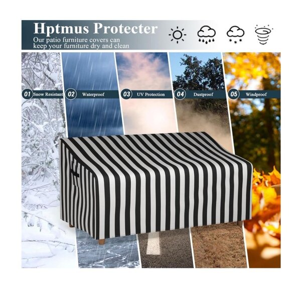 HPTMUS Patio Furniture Covers 52”W X 35”D X 35”H Black & White Stripe - Picture 5 of 6